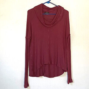Lucky Brand Top Womens Medium Burgundy Waffle Knit Cowl Neck Pullover Sweater